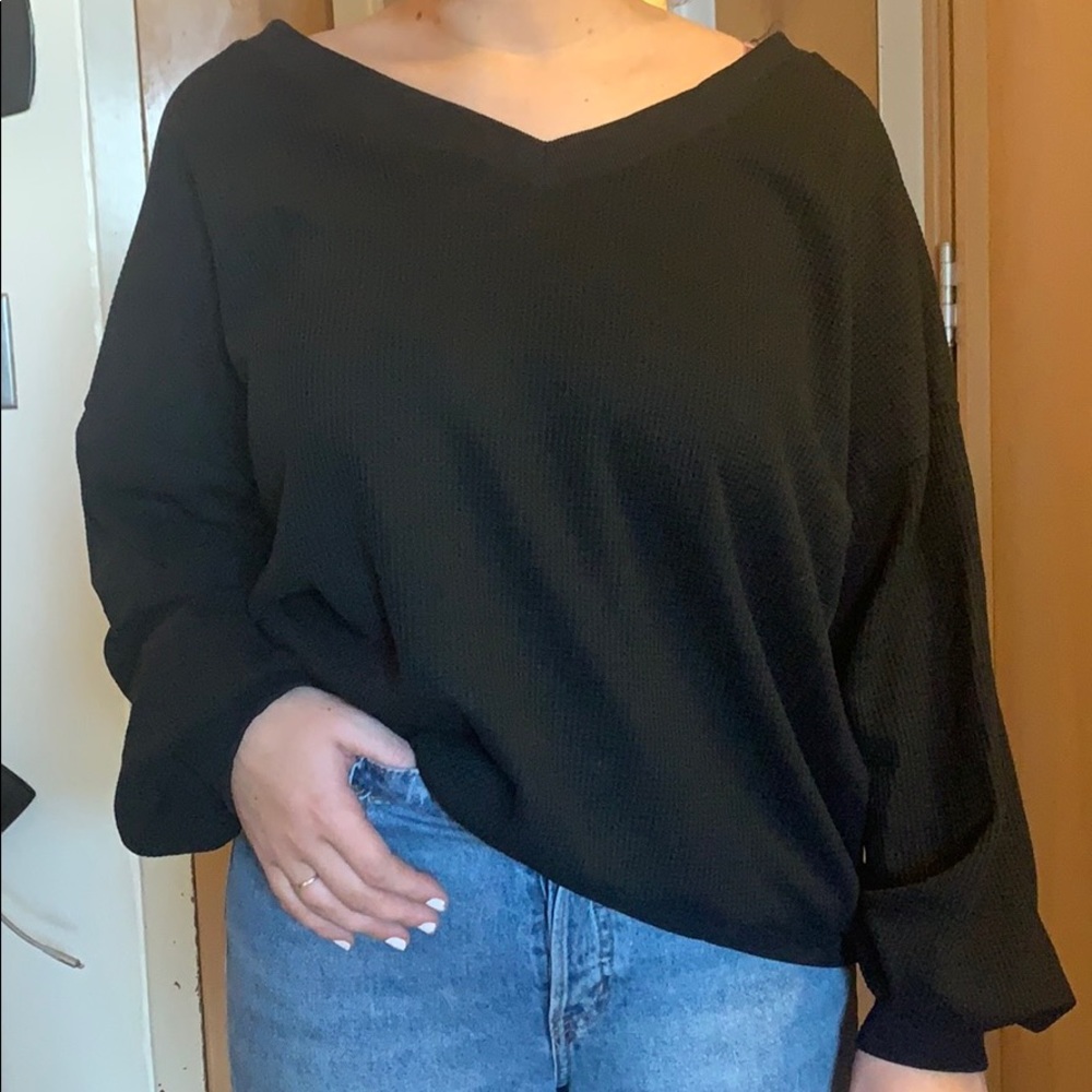 black oversized off shoulder sweater